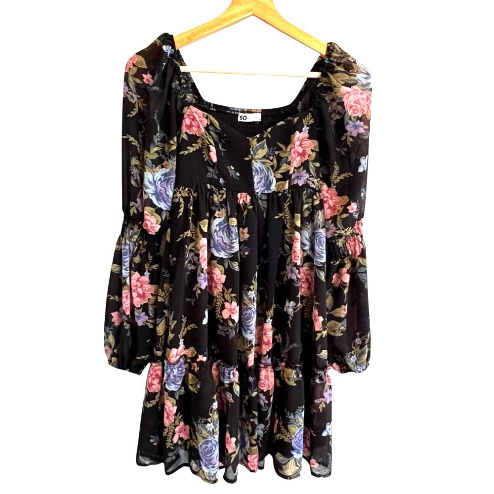 So Good For Life Womens Floral Milkmaid Babydoll Dress Sz XS Puff Sleeve Cottage